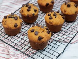Pumpkin Chocolate Chip Muffins cooling on a rack