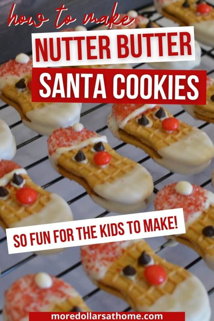 Nutter Butter Santa Cookies on a baking rack