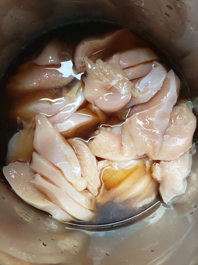 sliced chicken added to instant pot