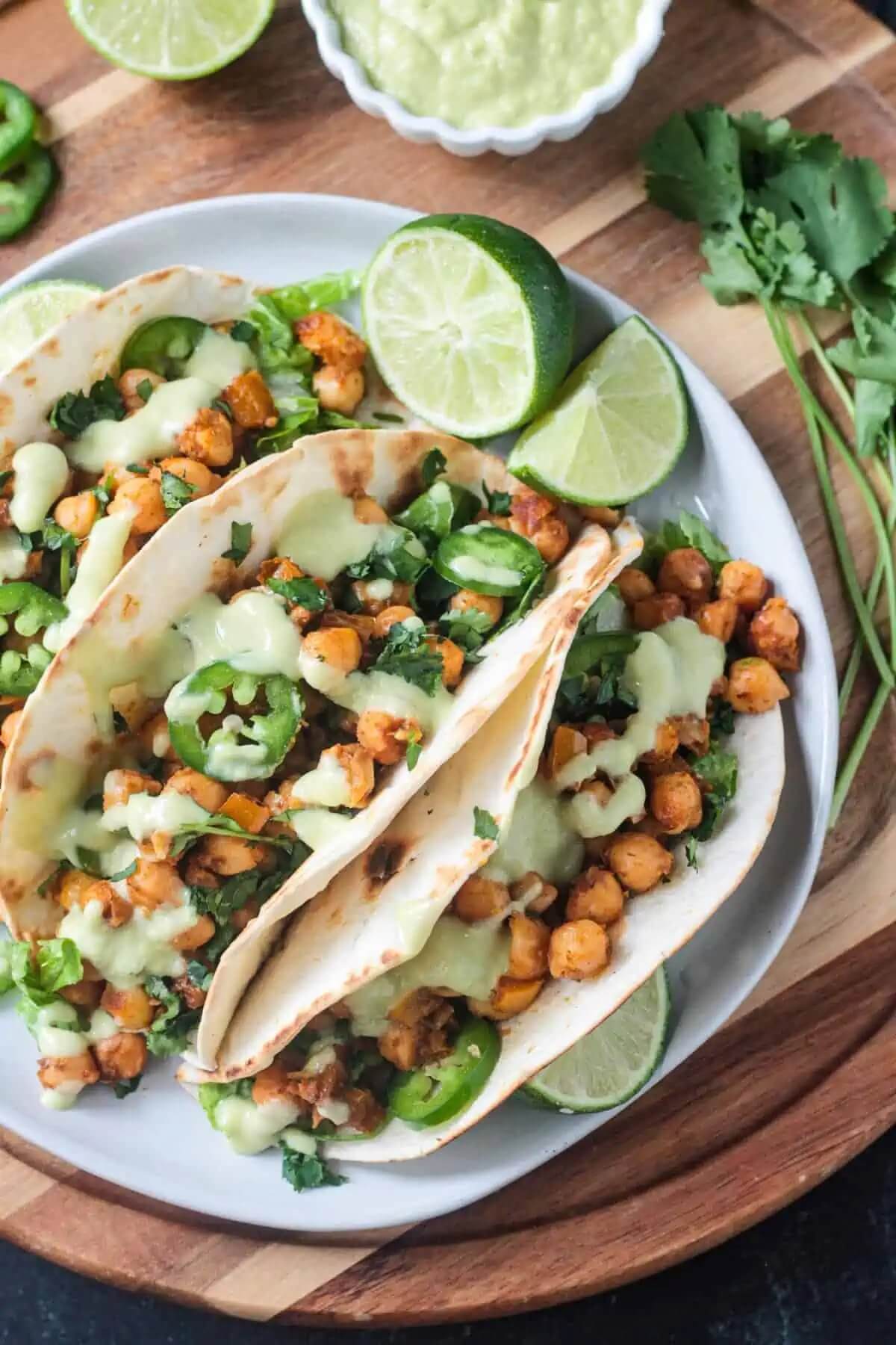 vegan chickpea tacos on a plate.