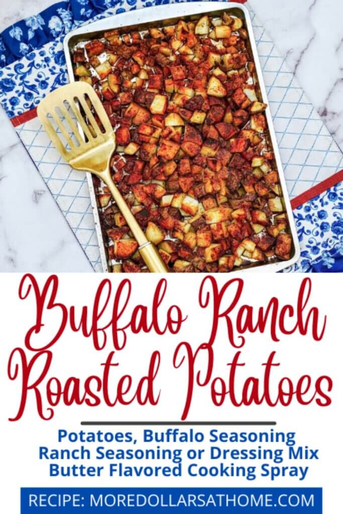 Buffalo Ranch Roasted Potatoes on a baking sheet ready to serve